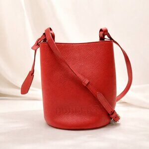 Authentic Burberry Leather Bucket Bag Red Crossbody Shoulder Bag